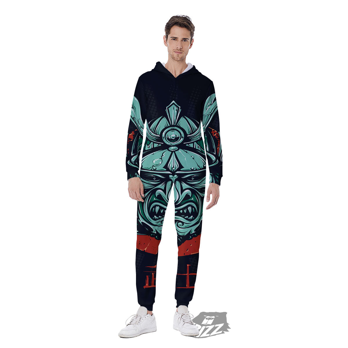 Demon Mask Japanese Print Men's Jumpsuit-grizzshop