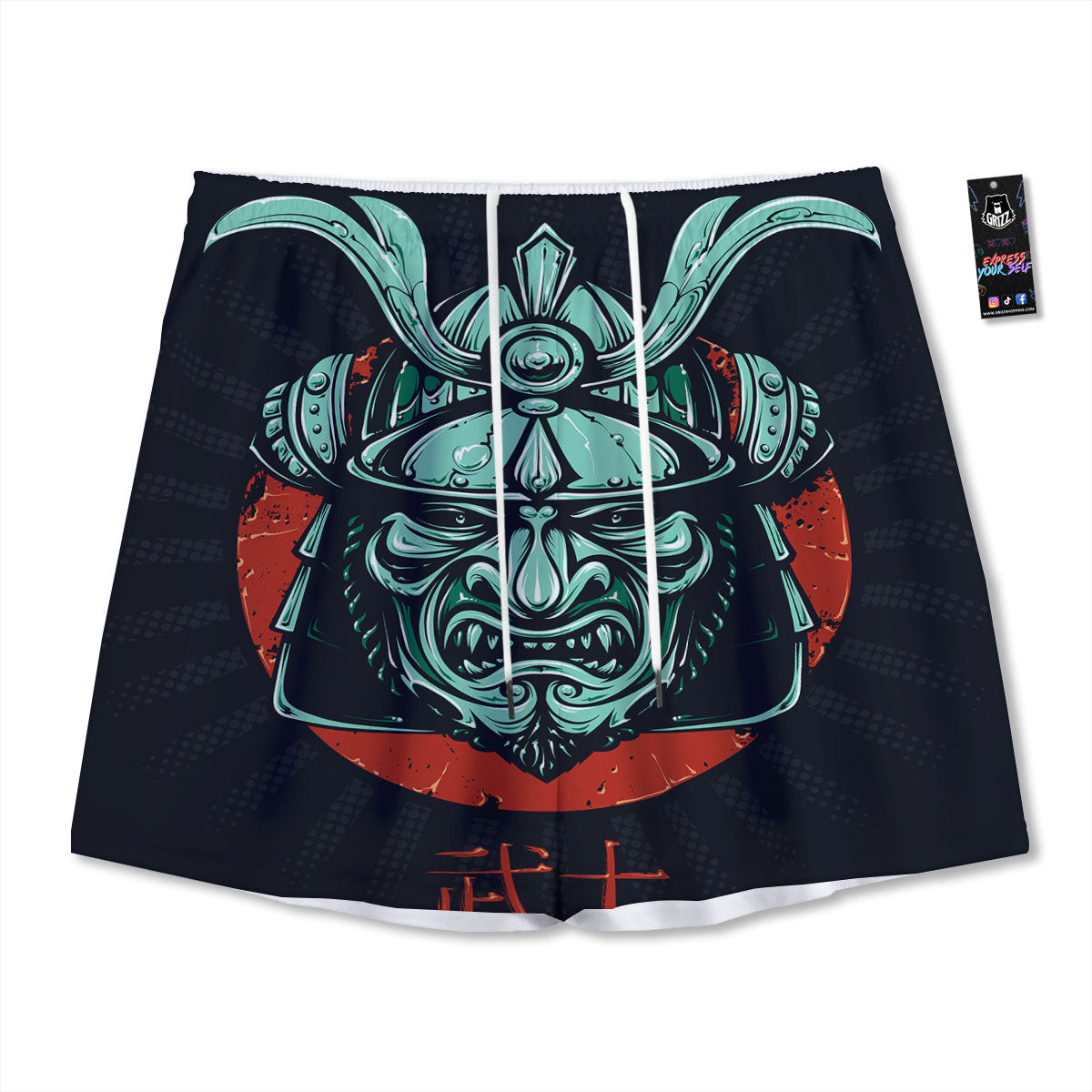 Demon Mask Japanese Print Mesh Shorts