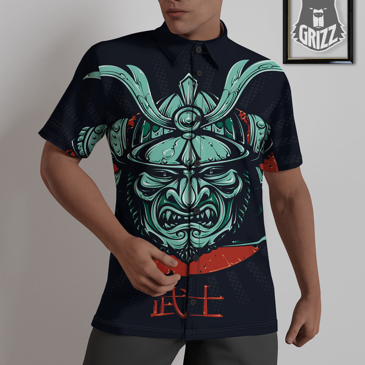 Demon Mask Japanese Print Untucked Shirts-grizzshop