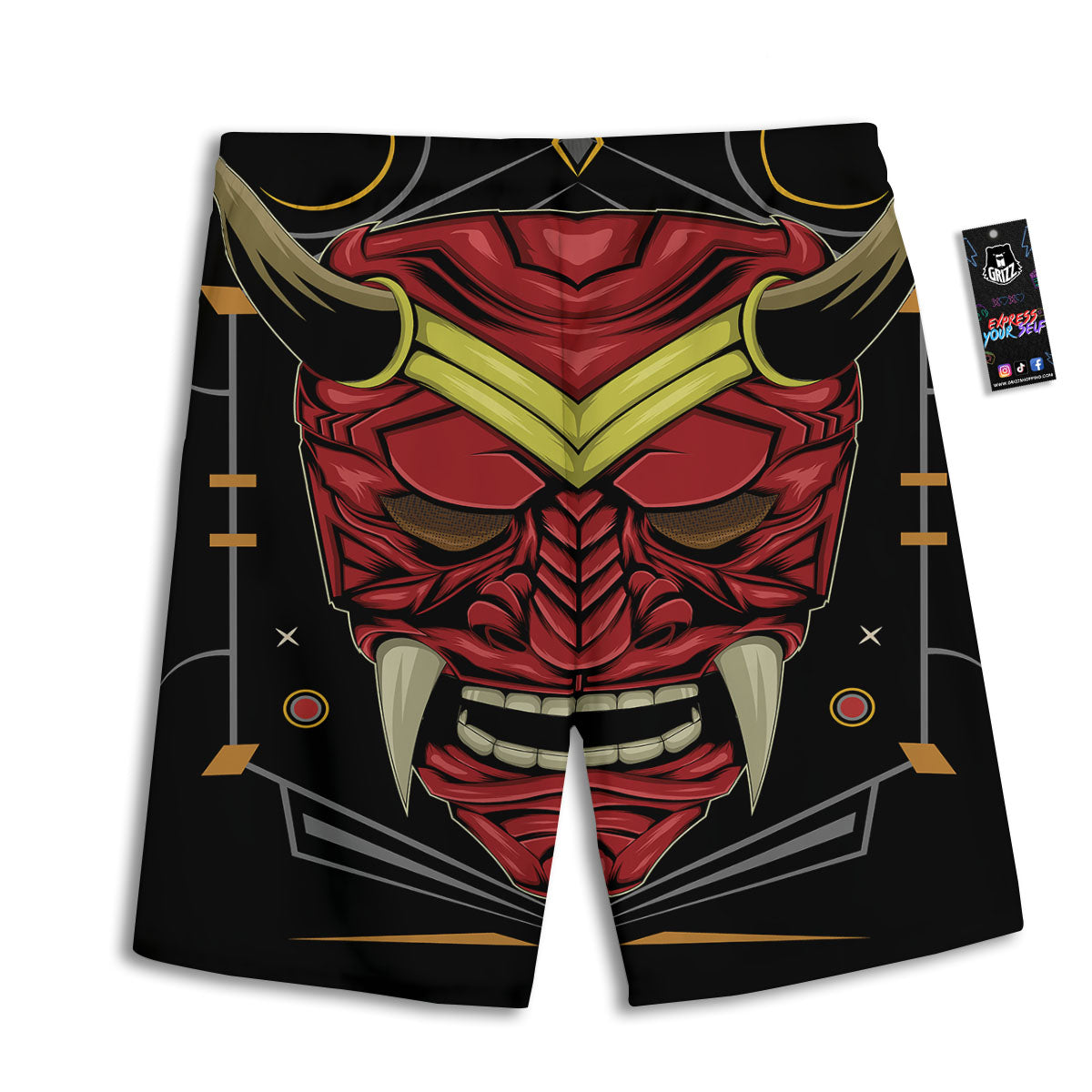 Demon Mask Red Japanese Print Men's Athletic Shorts