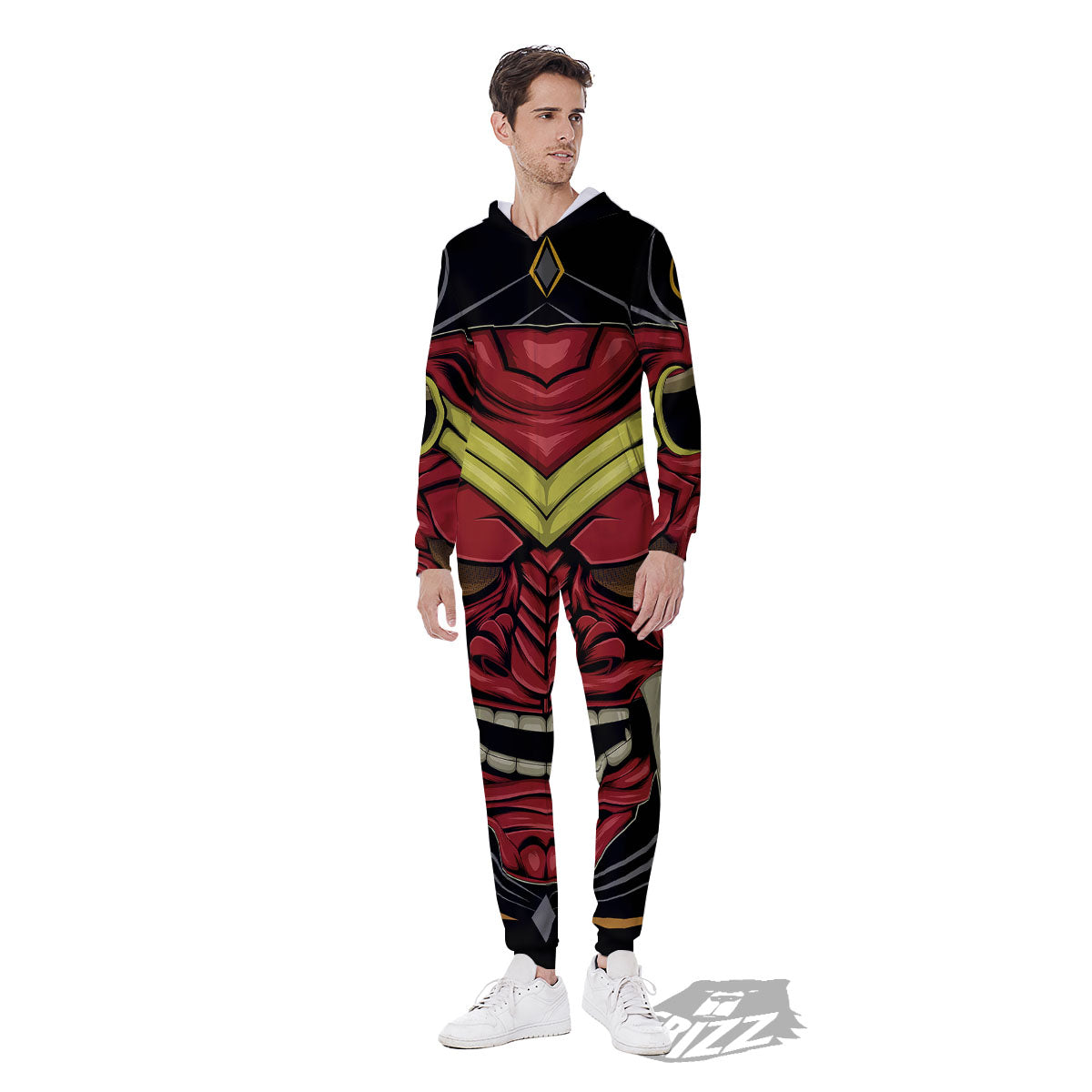 Demon Mask Red Japanese Print Men's Jumpsuit-grizzshop