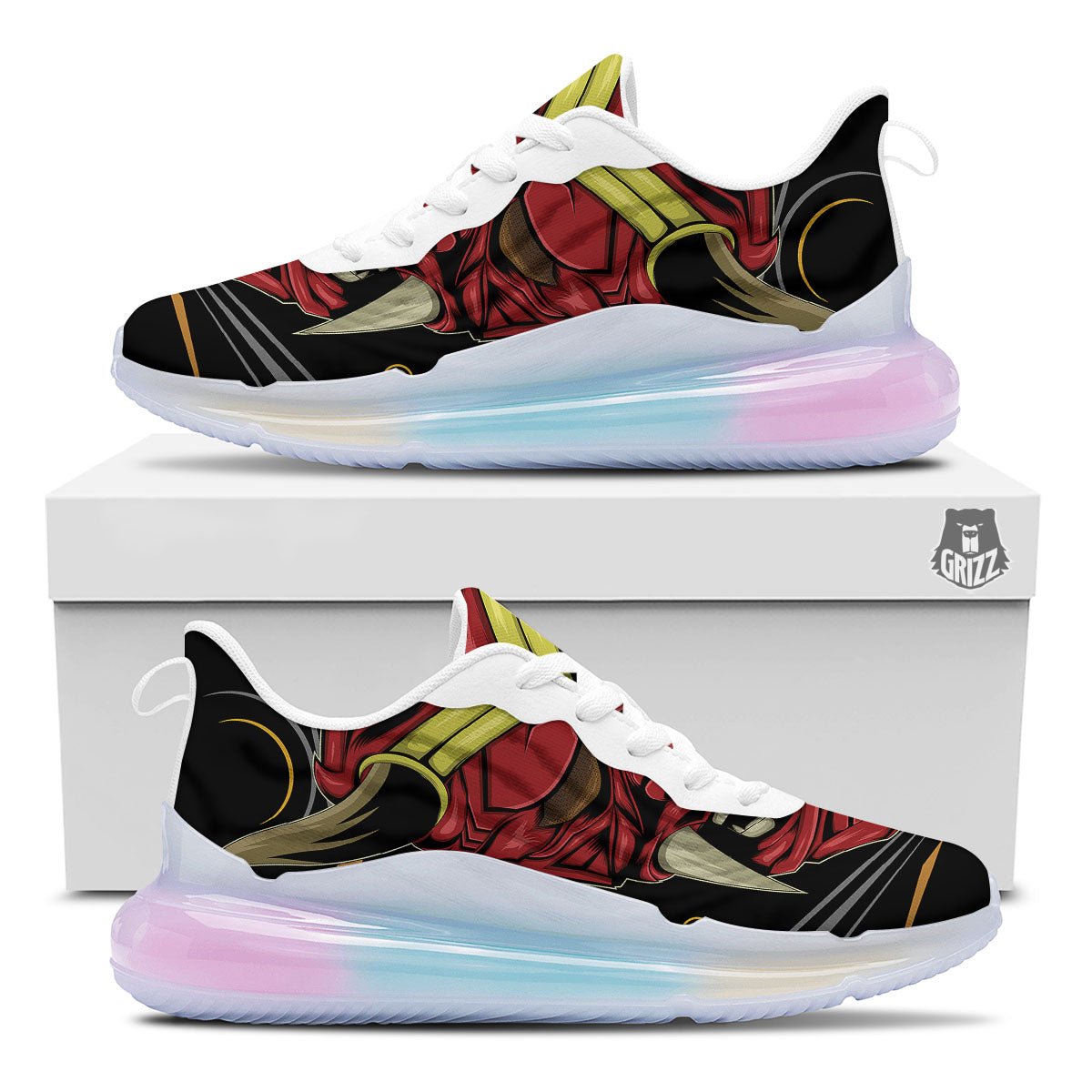 Demon Mask Red Japanese Print Running Sneakers-grizzshop
