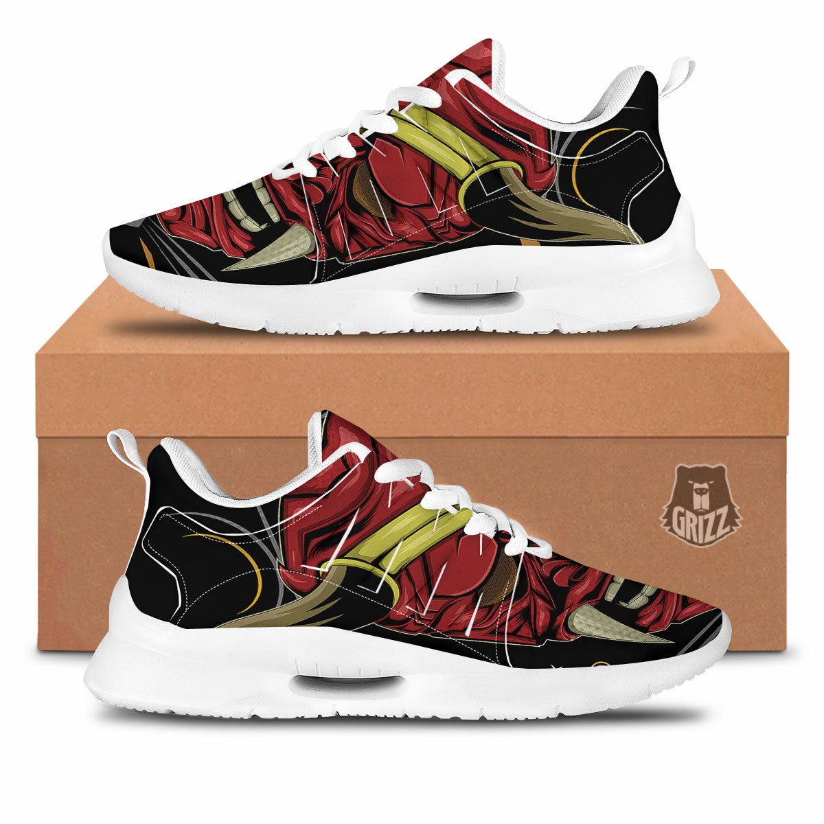 Demon Mask Red Japanese Print Tennis Shoes-grizzshop