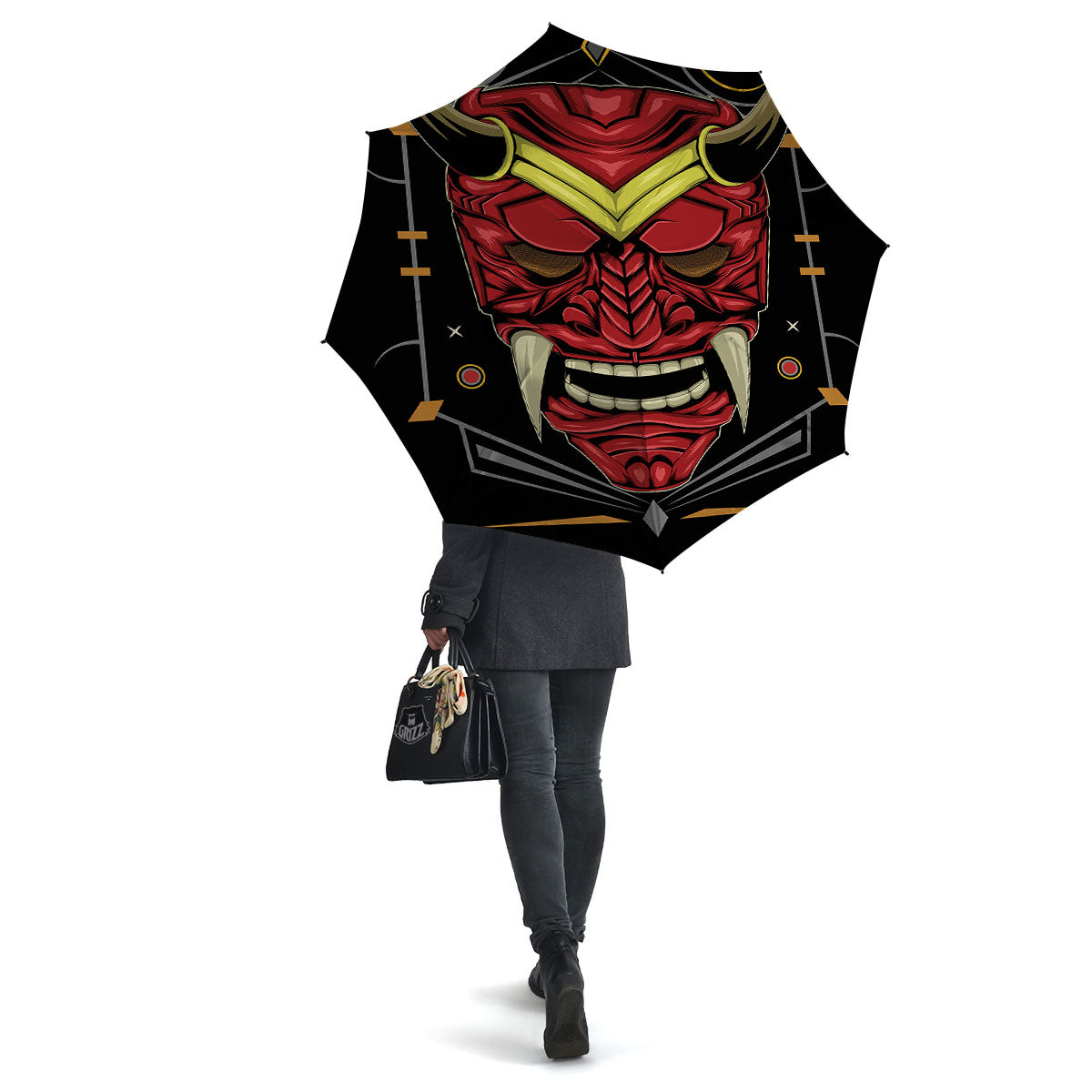 Demon Mask Red Japanese Print Umbrella-grizzshop