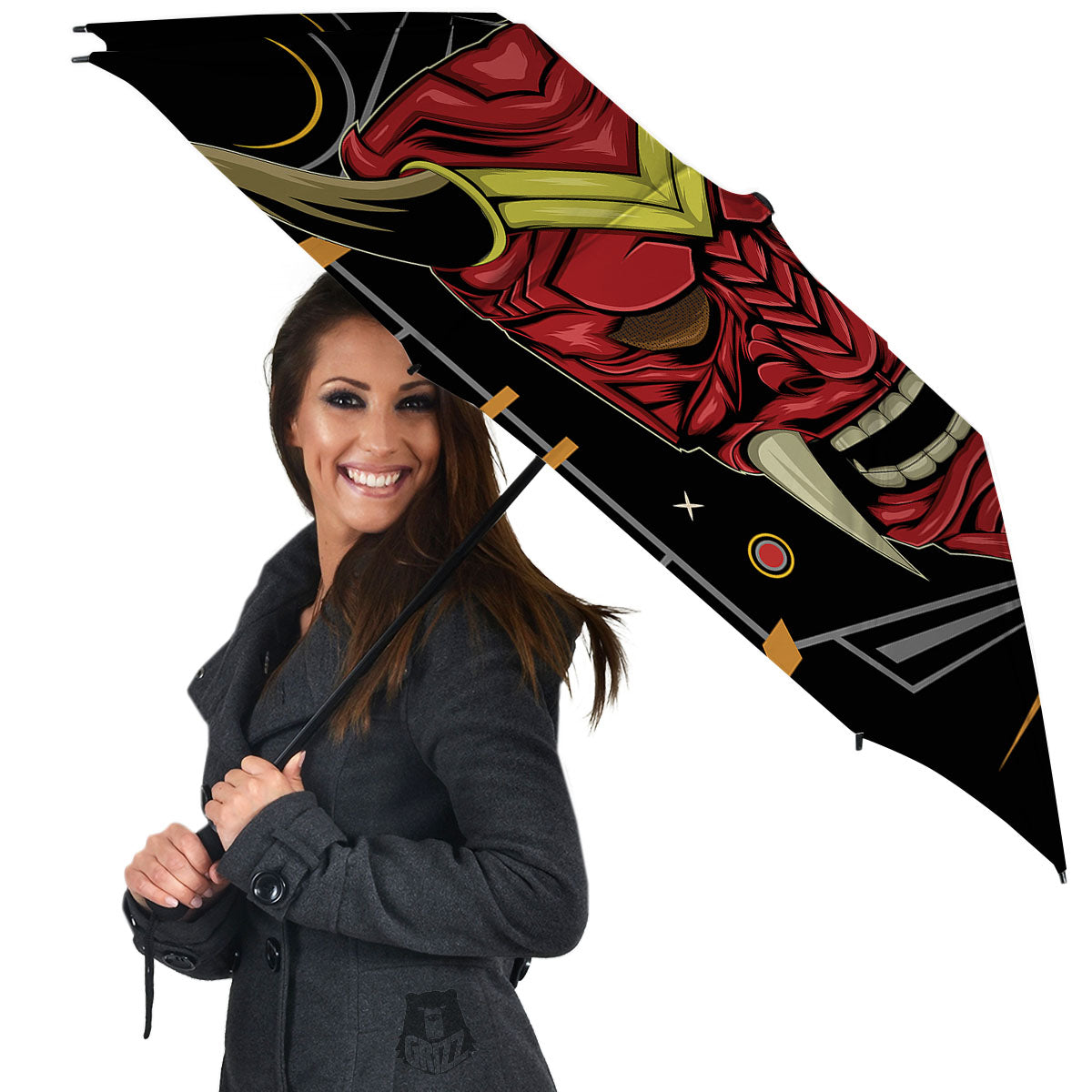 Demon Mask Red Japanese Print Umbrella-grizzshop