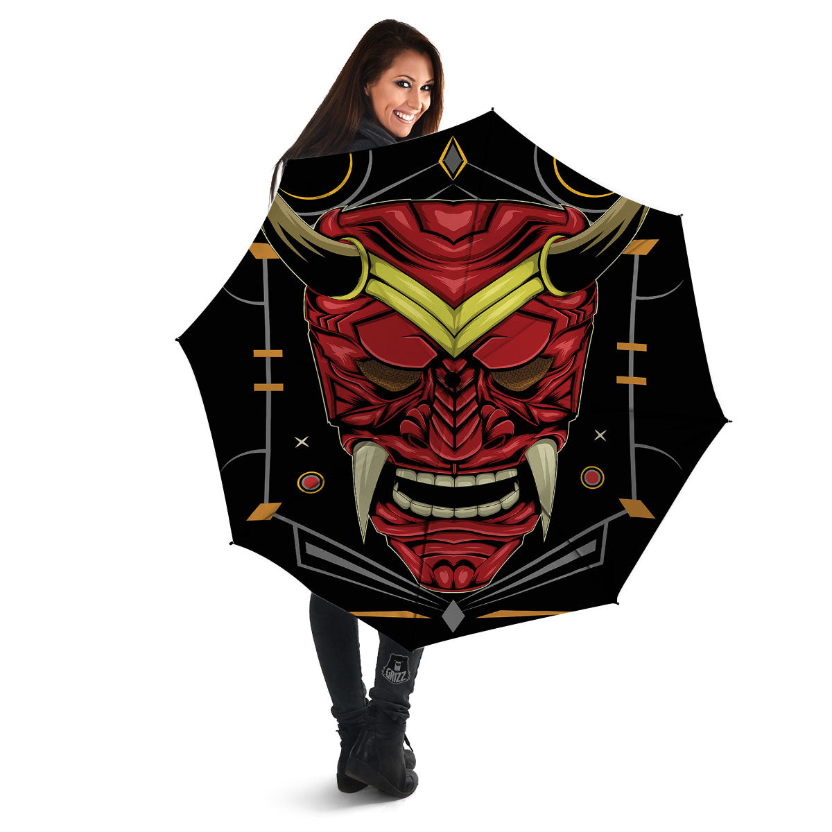 Demon Mask Red Japanese Print Umbrella-grizzshop