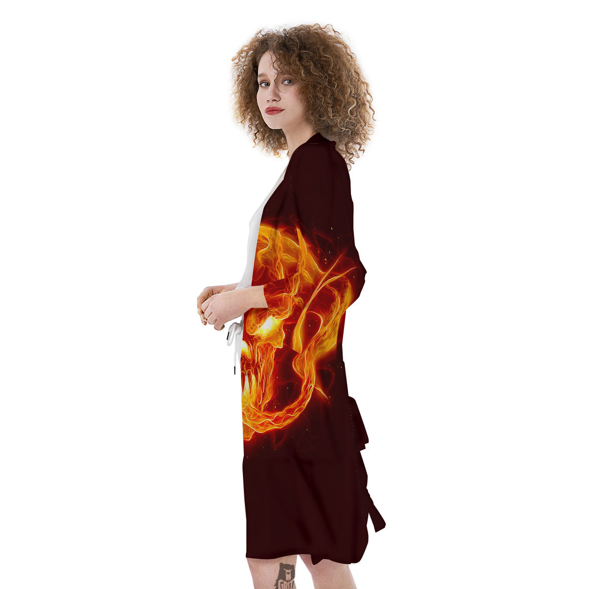 Demon Skull Flaming Print Kimono-grizzshop