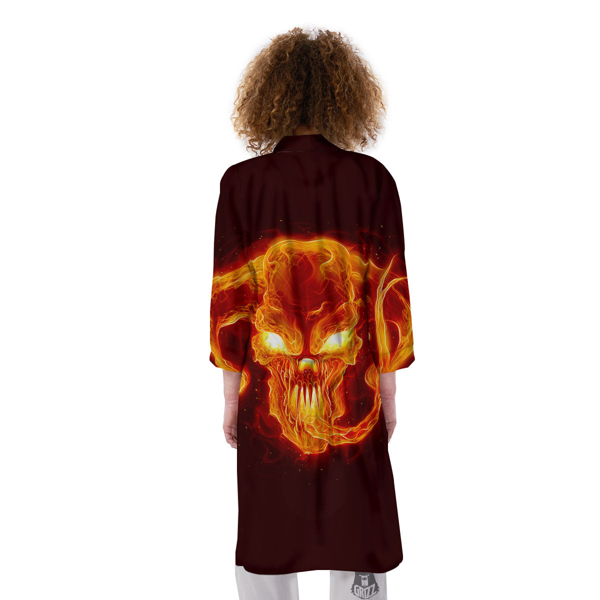 Demon Skull Flaming Print Kimono-grizzshop