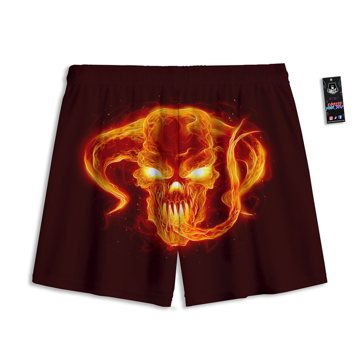 Demon Skull Flaming Print Mesh Shorts