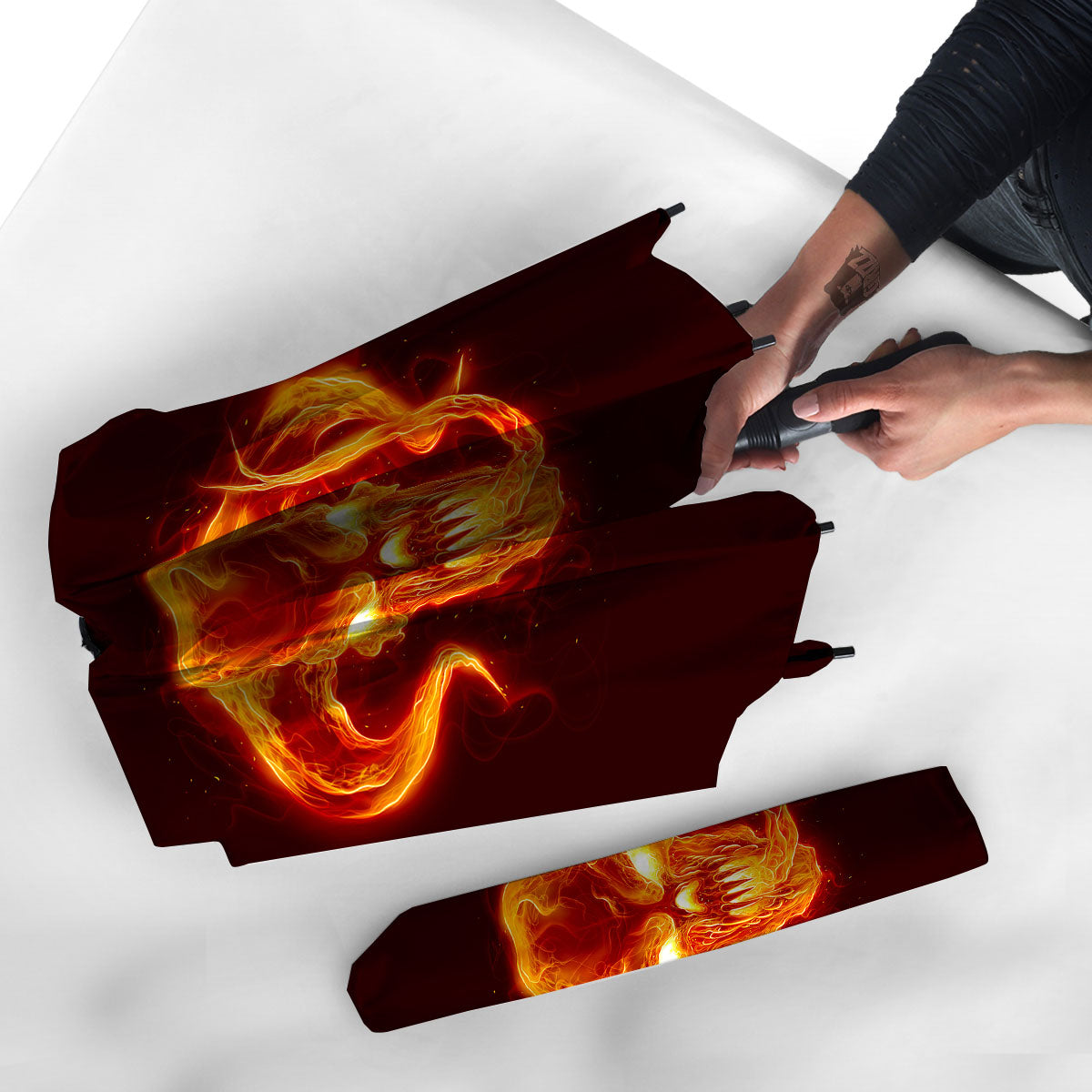 Demon Skull Flaming Print Umbrella-grizzshop