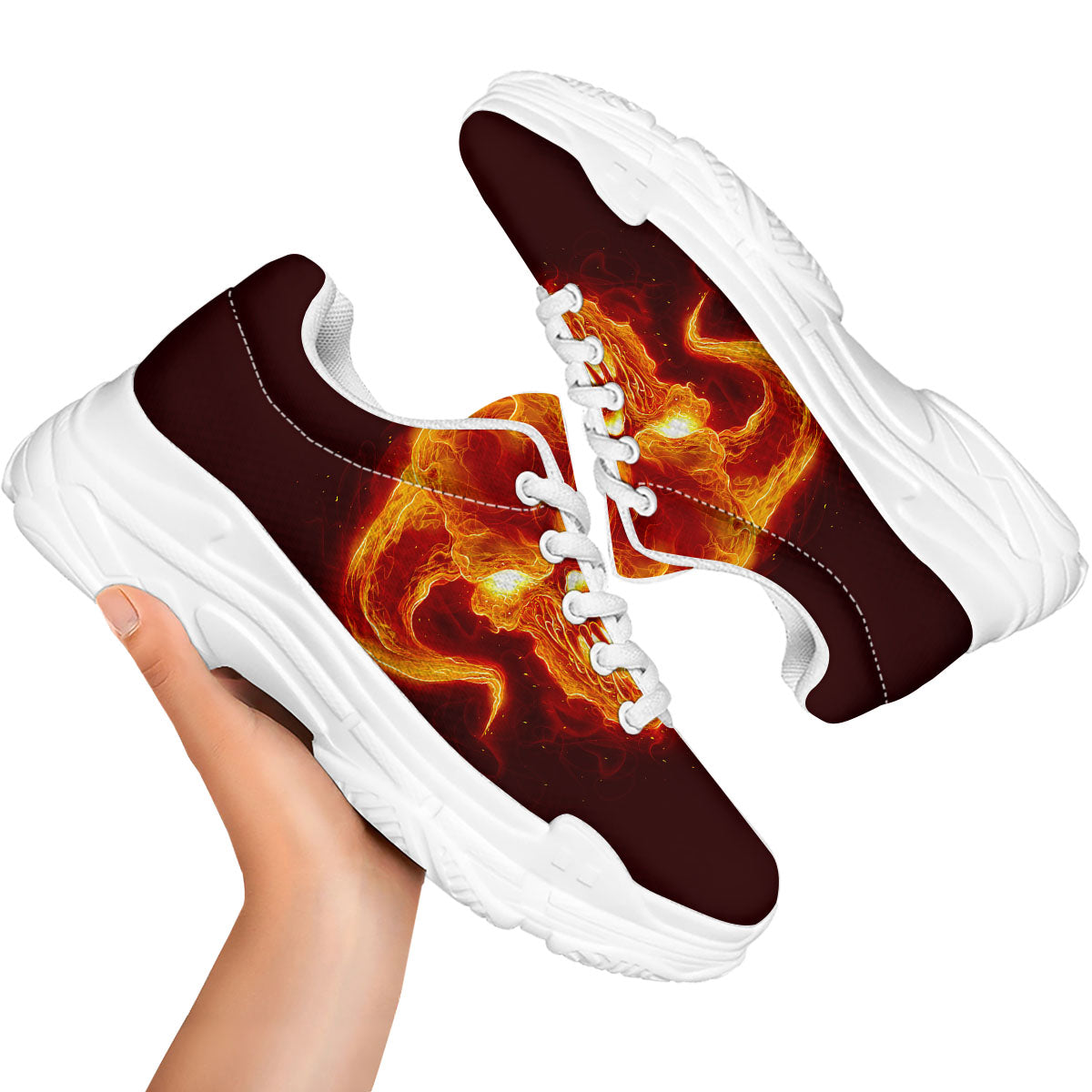 Demon Skull Flaming Print White Chunky Shoes-grizzshop