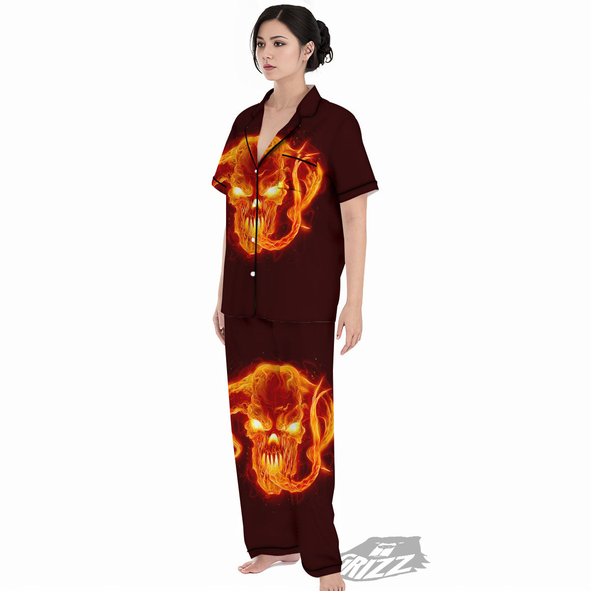 Demon Skull Flaming Print Women's Pajamas Set-grizzshop