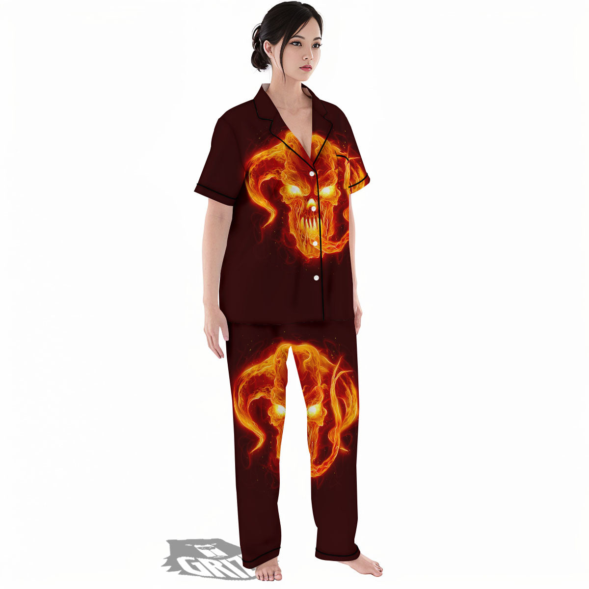 Demon Skull Flaming Print Women's Pajamas Set-grizzshop