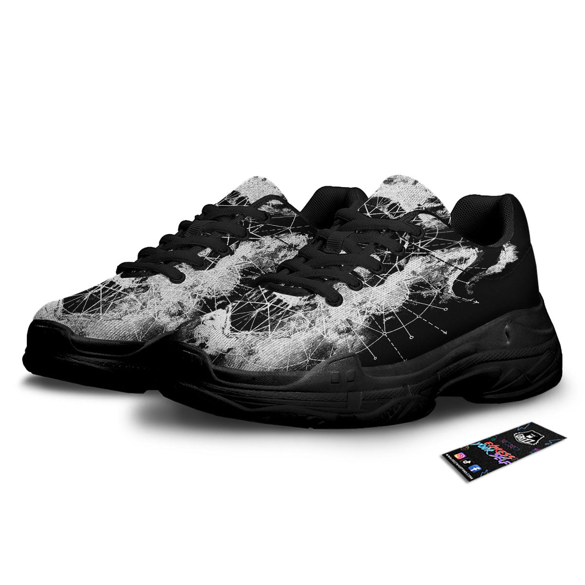 Demon Wicca White And Black Print Black Chunky Shoes-grizzshop
