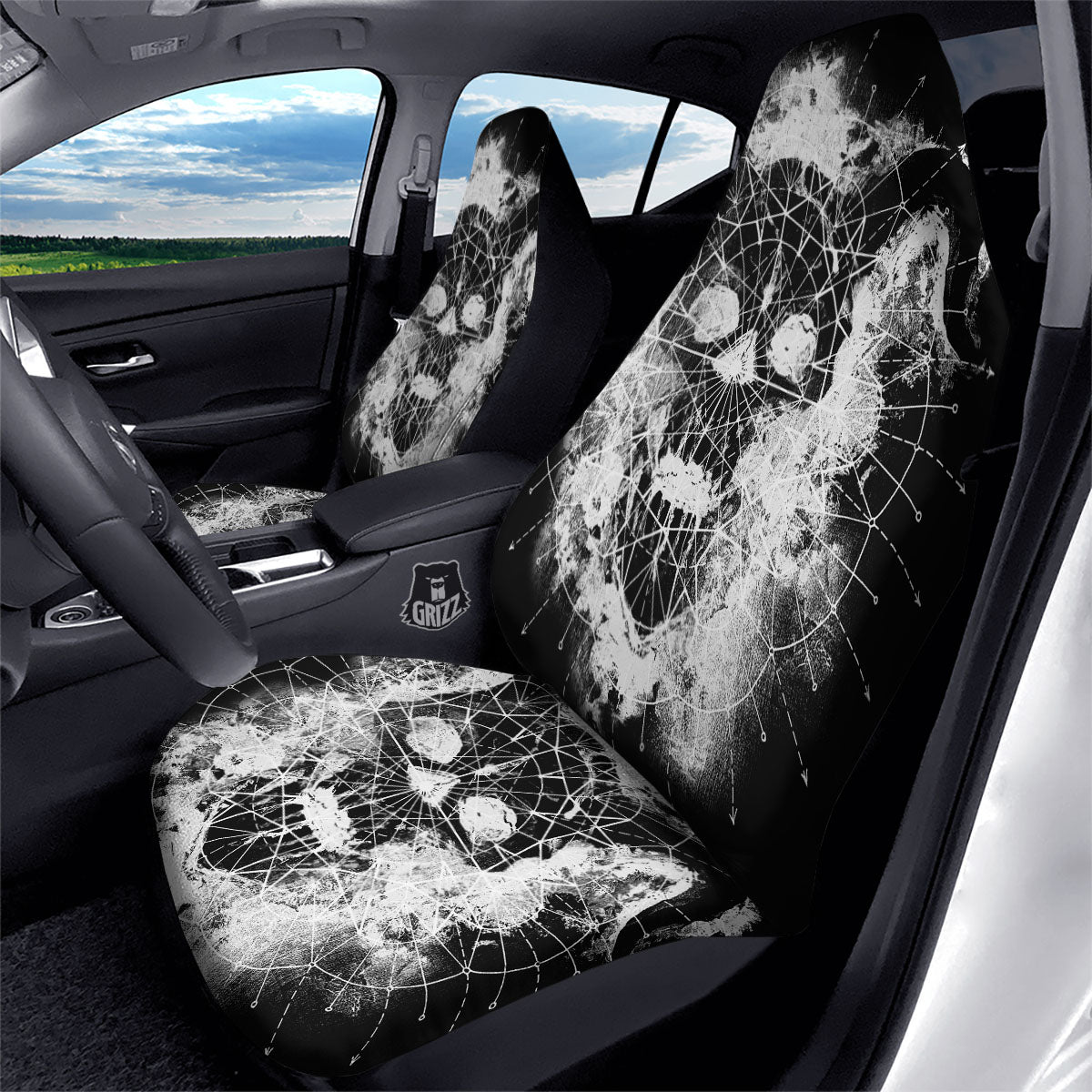 Demon Wicca White And Black Print Car Seat Covers-grizzshop