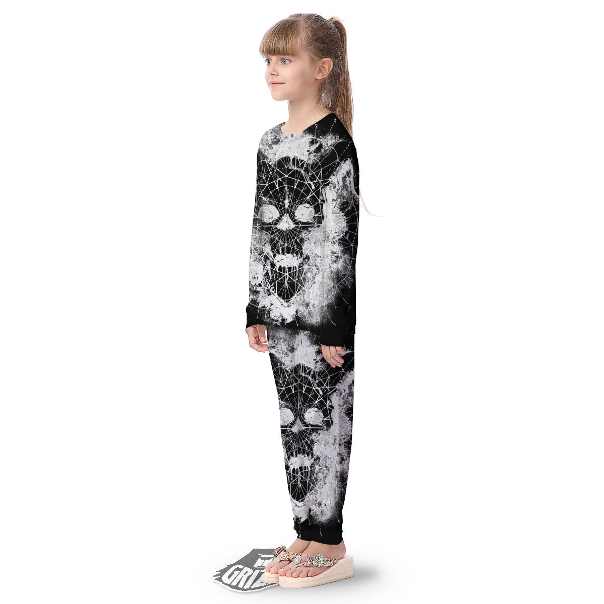 Demon Wicca White And Black Print Kid's Pajamas-grizzshop