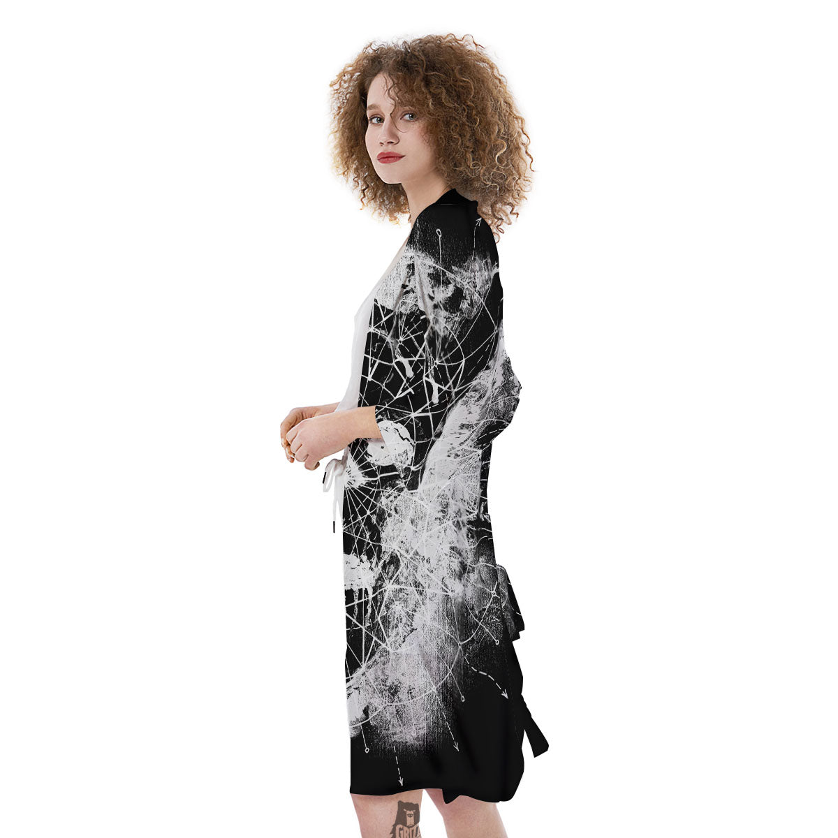 Demon Wicca White And Black Print Kimono-grizzshop