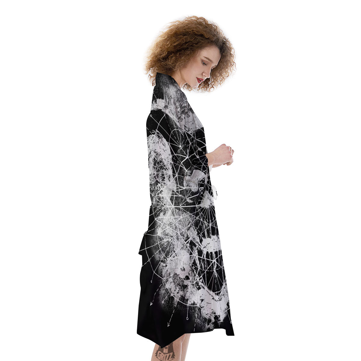 Demon Wicca White And Black Print Kimono-grizzshop