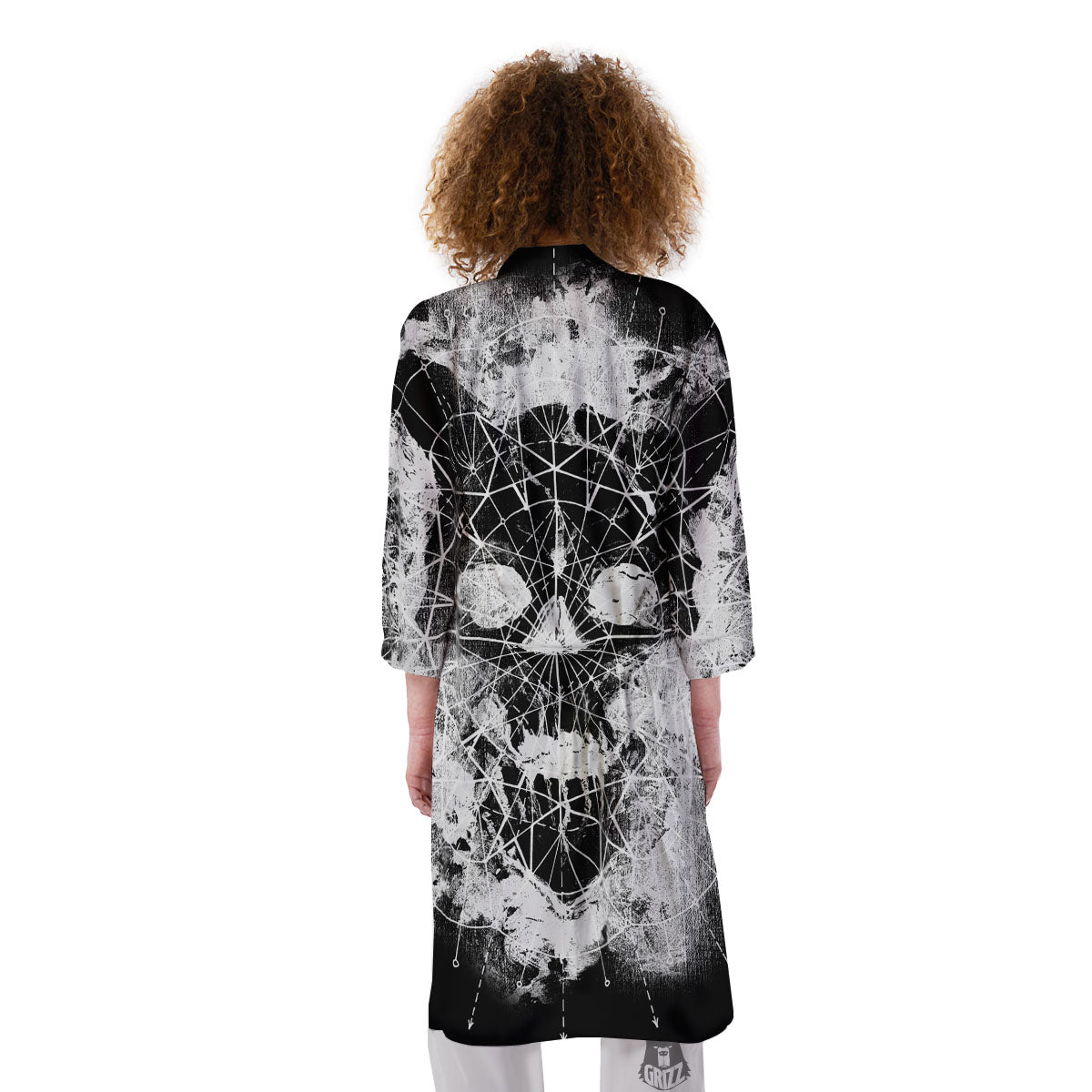 Demon Wicca White And Black Print Kimono-grizzshop