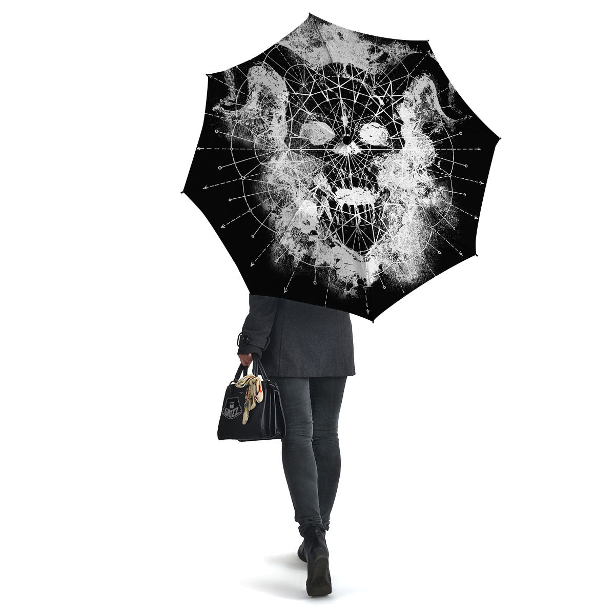 Demon Wicca White And Black Print Umbrella-grizzshop