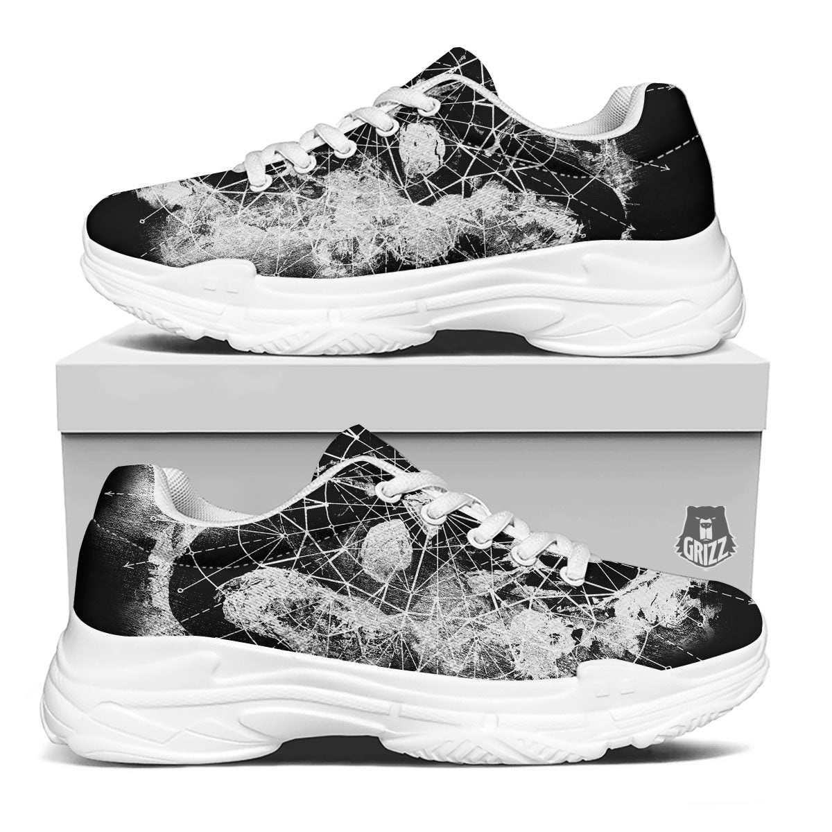 Demon Wicca White And Black Print White Chunky Shoes-grizzshop