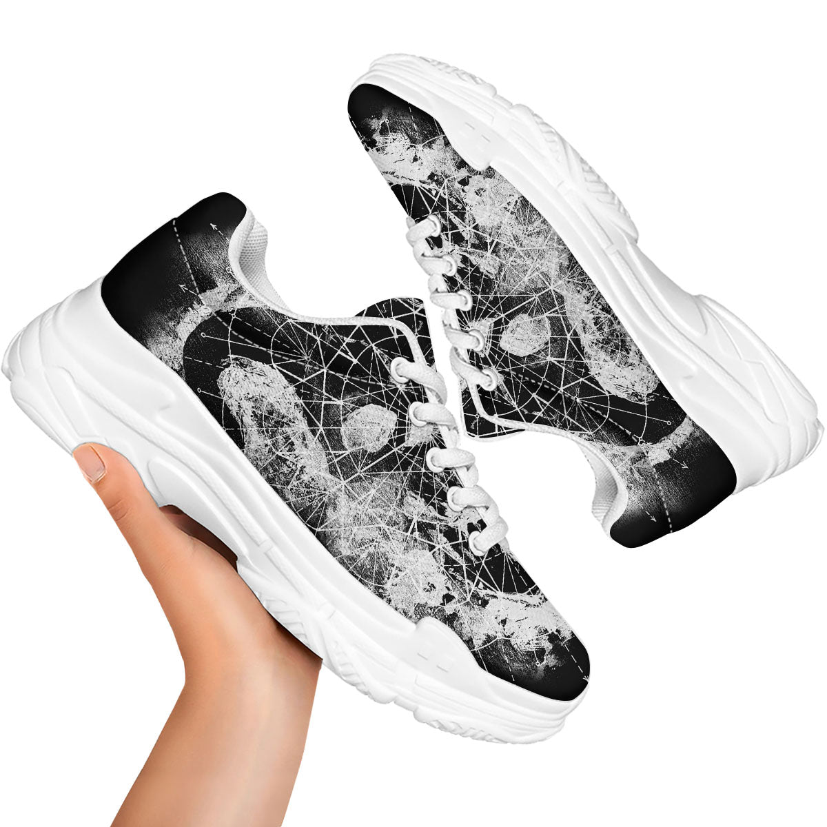 Demon Wicca White And Black Print White Chunky Shoes-grizzshop