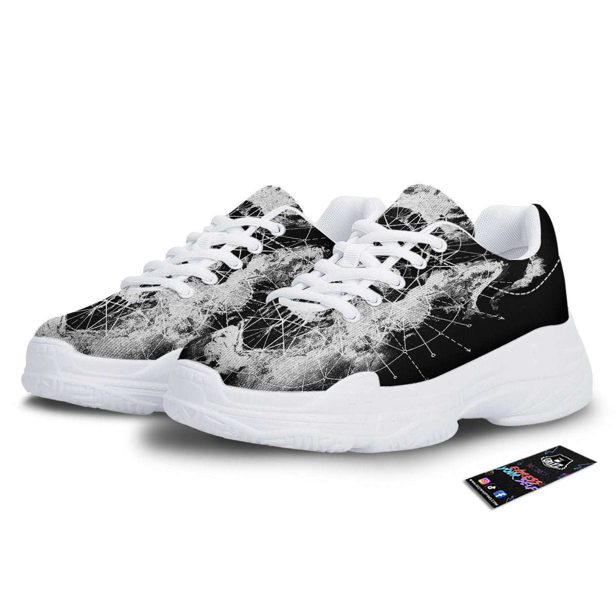 Demon Wicca White And Black Print White Chunky Shoes-grizzshop