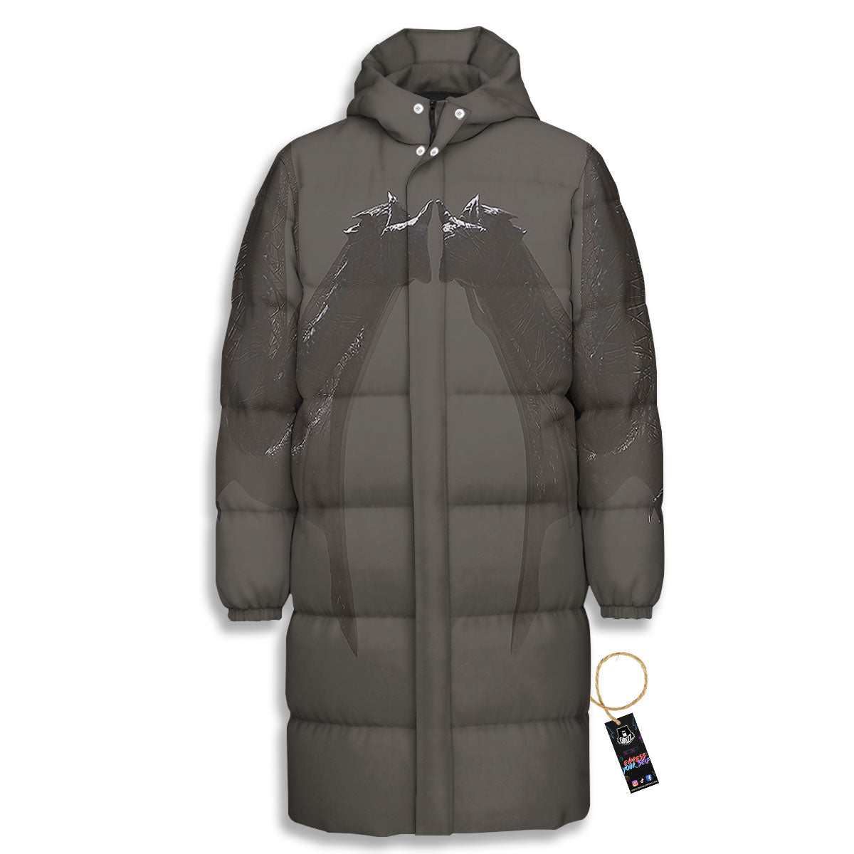 Demon Wings Black Print Long Down Jacket-grizzshop