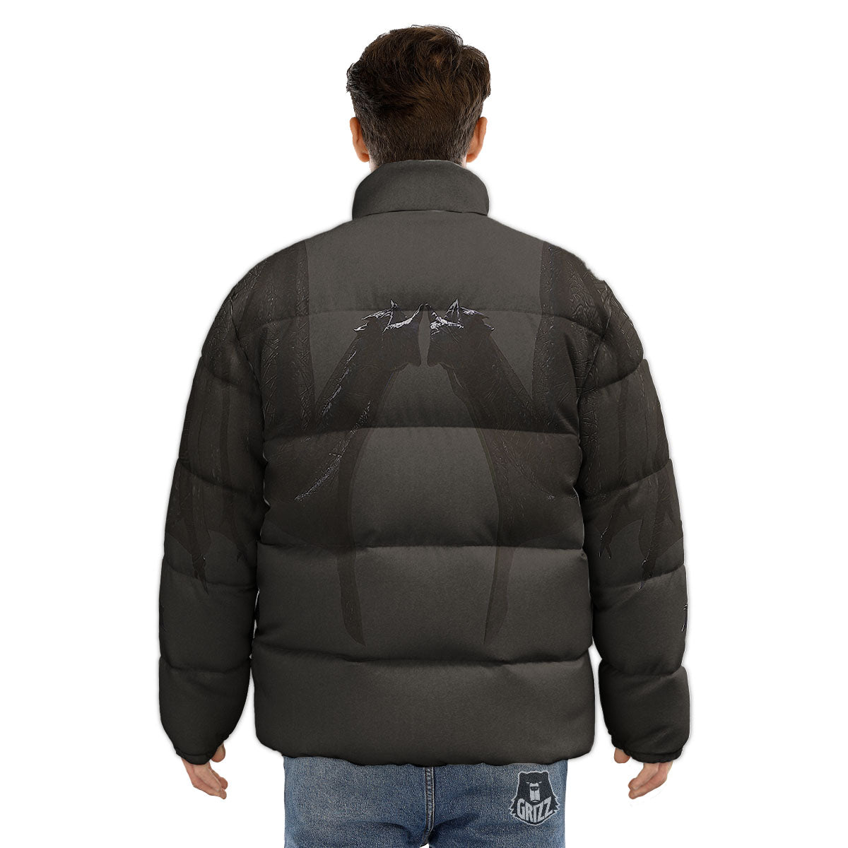 Demon Wings Black Print Puffer Jacket-grizzshop