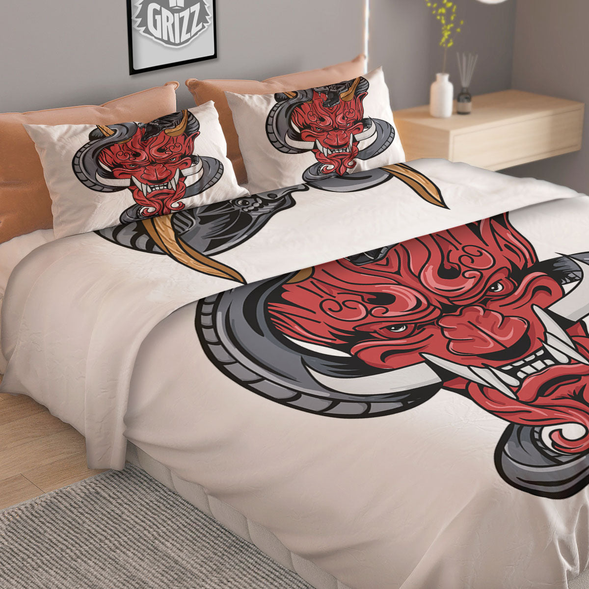 Demon With Snake Japanese Oni Print Duvet Cover Bedding Set
