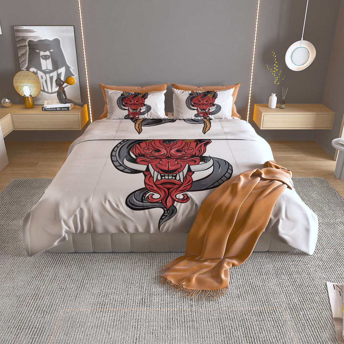 Demon With Snake Japanese Oni Print Duvet Cover Bedding Set