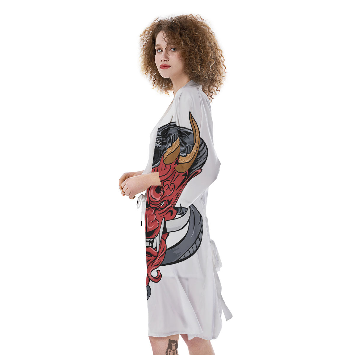 Demon With Snake Japanese Oni Print Kimono-grizzshop