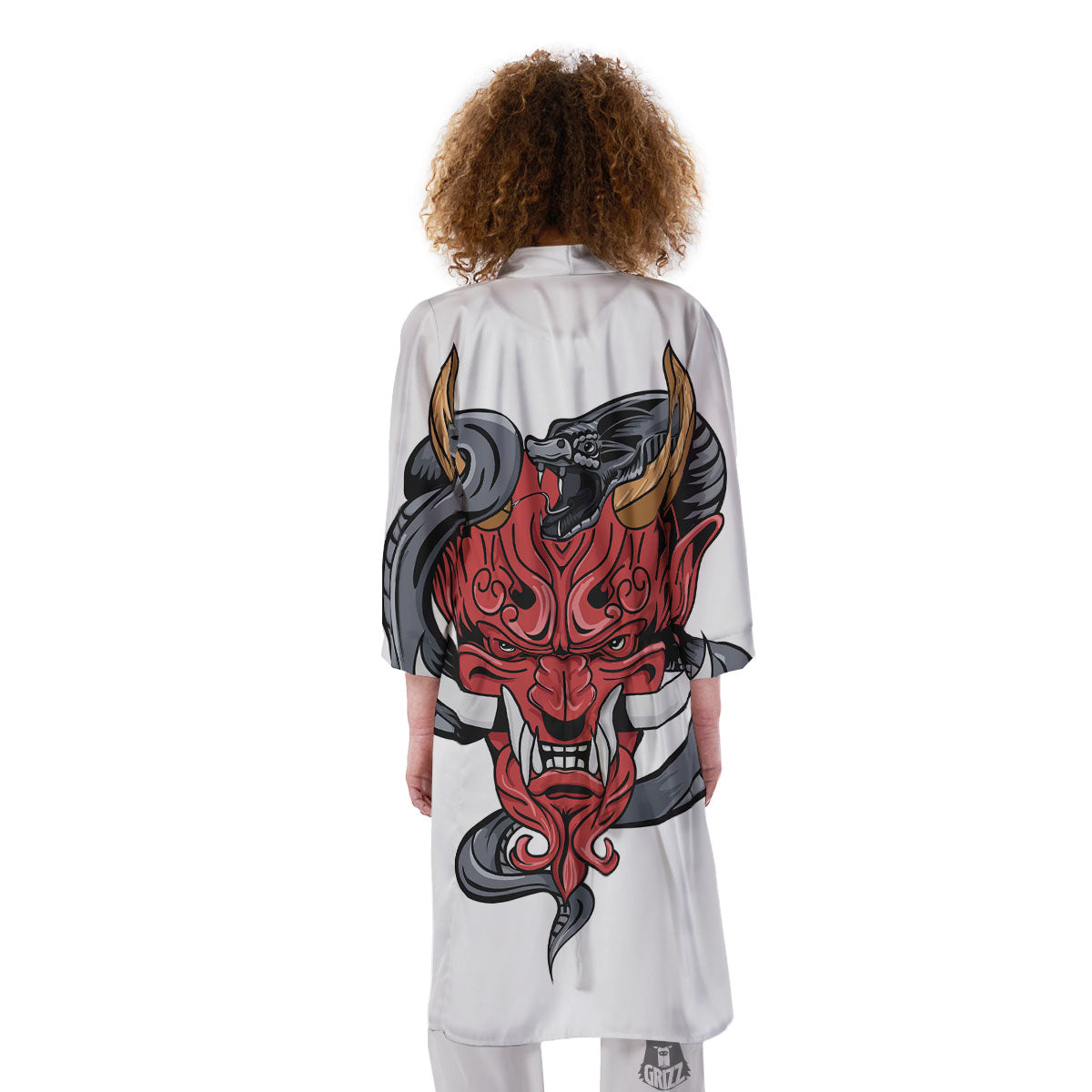 Demon With Snake Japanese Oni Print Kimono-grizzshop