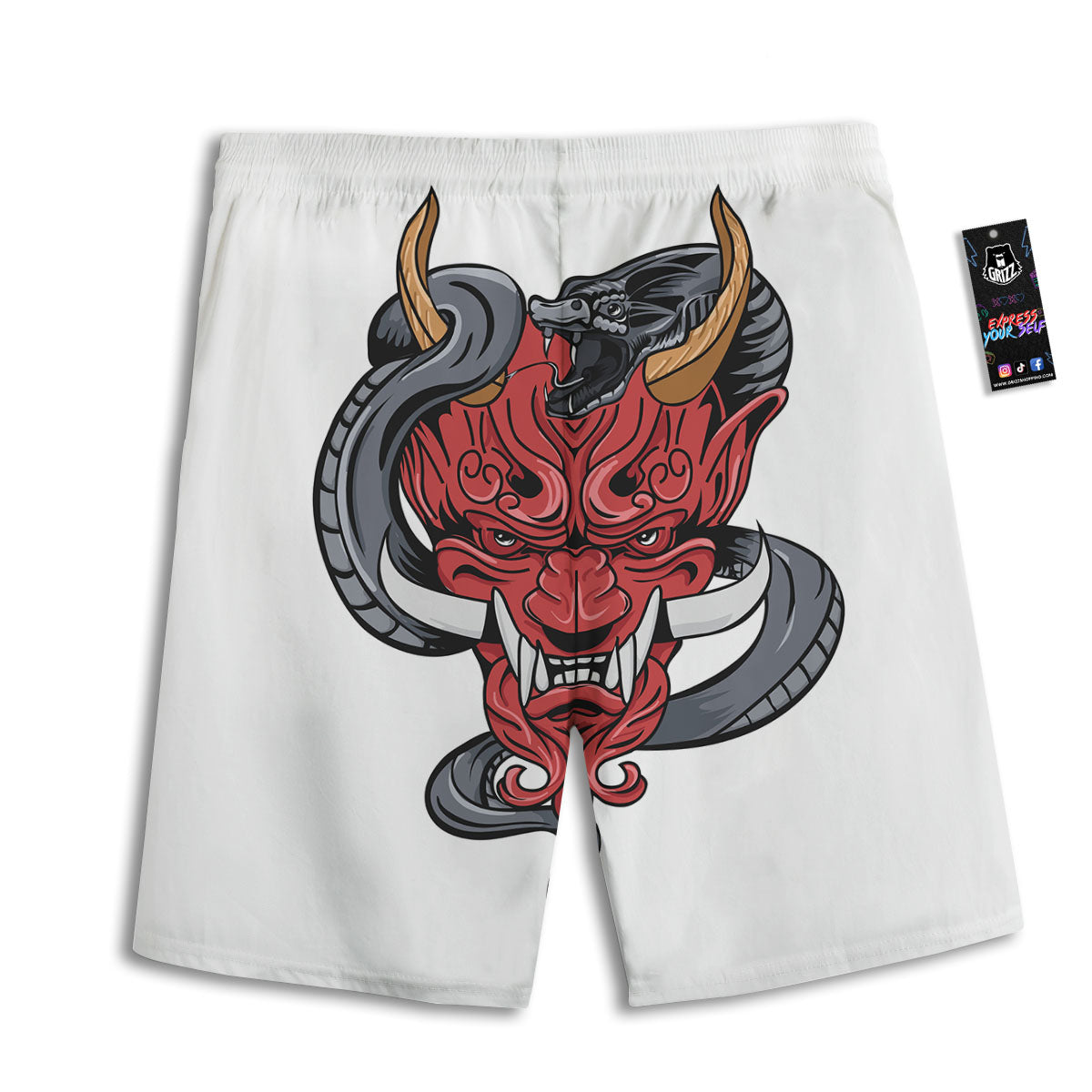Demon With Snake Japanese Oni Print Men's Athletic Shorts