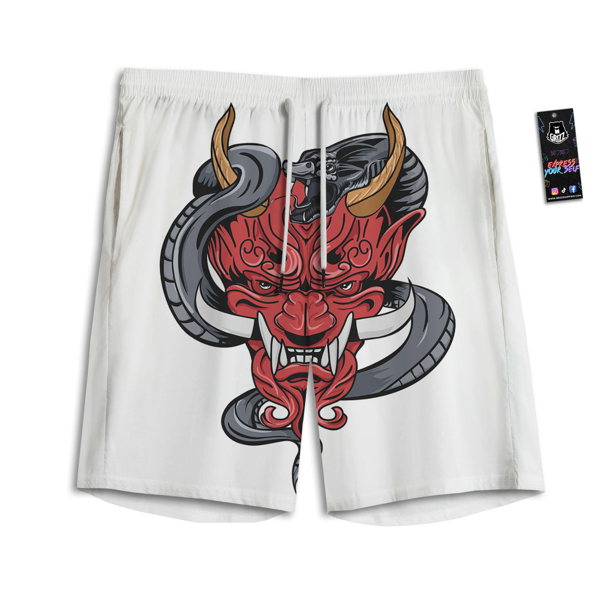 Demon With Snake Japanese Oni Print Men's Athletic Shorts