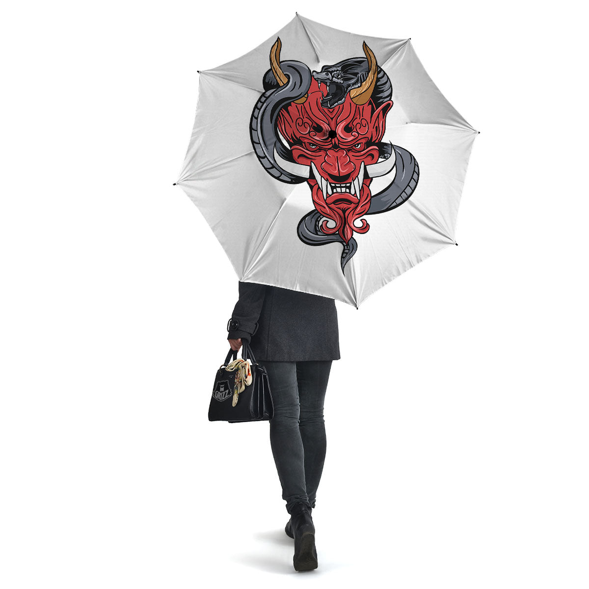 Demon With Snake Japanese Oni Print Umbrella-grizzshop