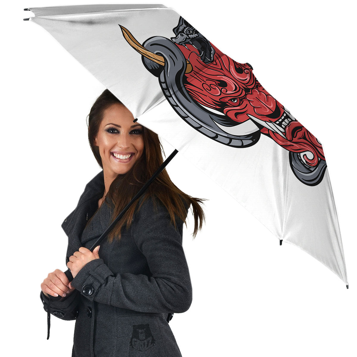 Demon With Snake Japanese Oni Print Umbrella-grizzshop