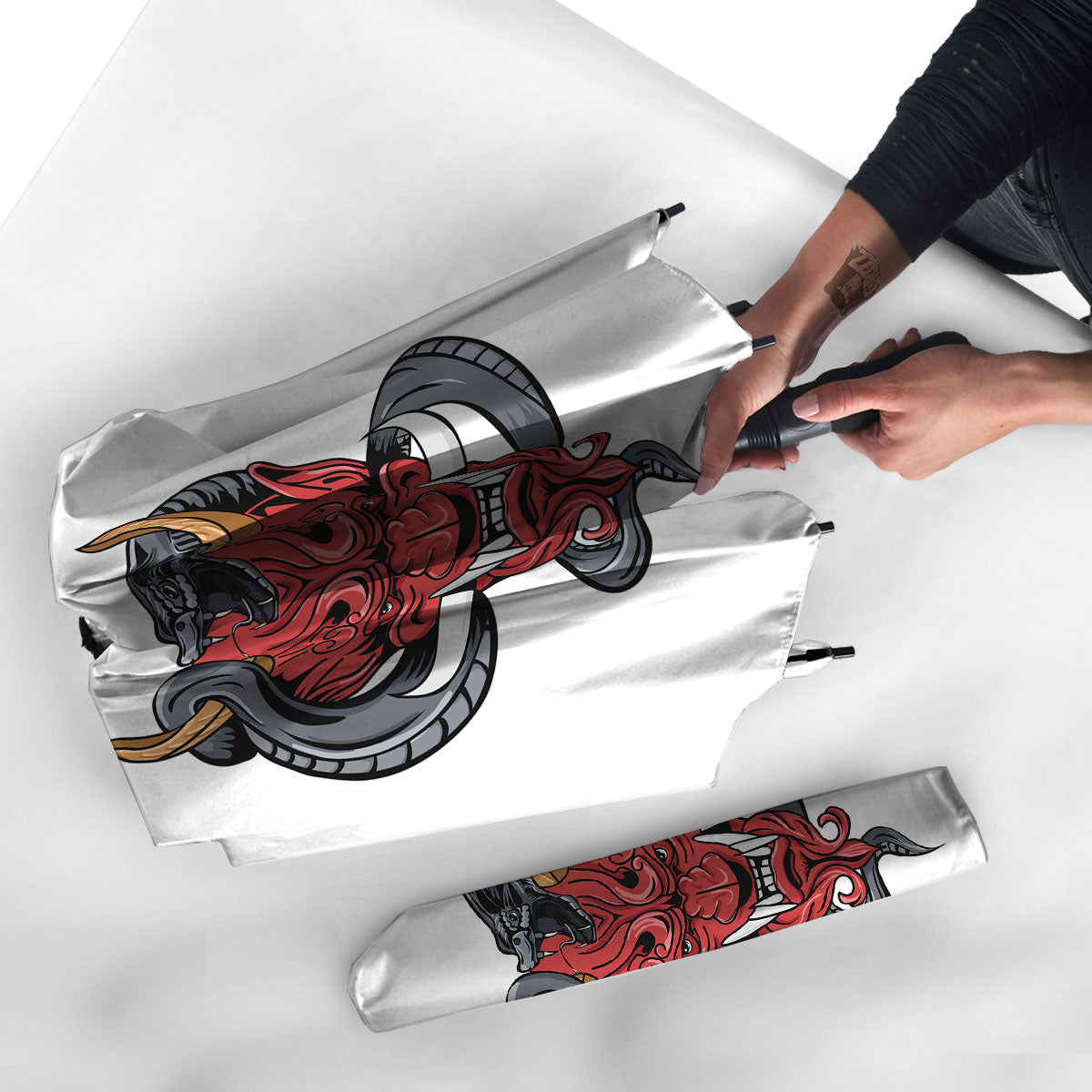 Demon With Snake Japanese Oni Print Umbrella-grizzshop