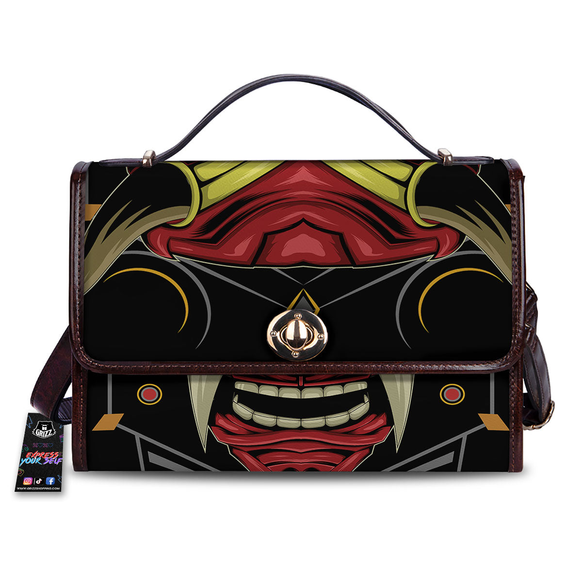 Demon Mask Red Japanese Print Women's Satchel Bag