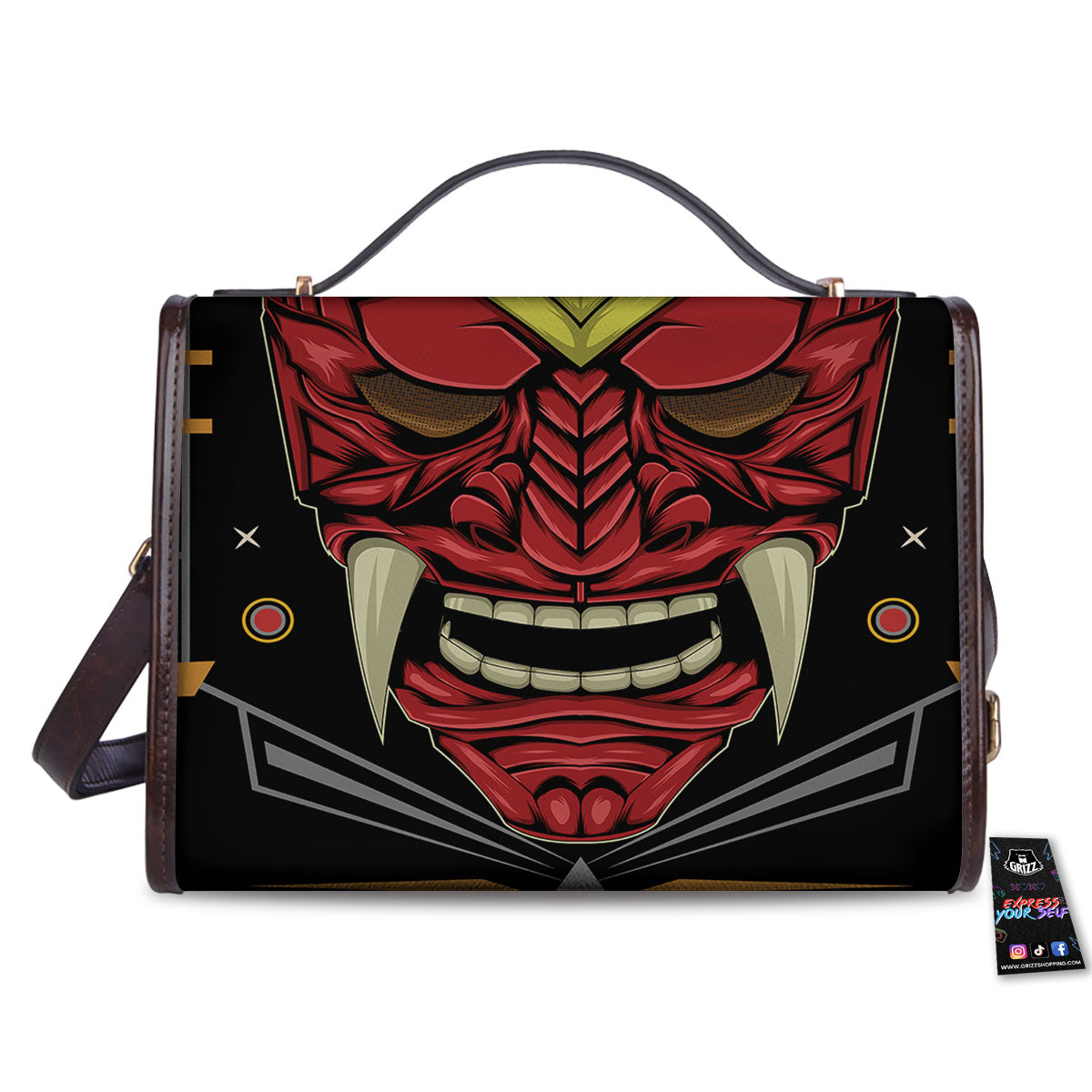 Demon Mask Red Japanese Print Women's Satchel Bag
