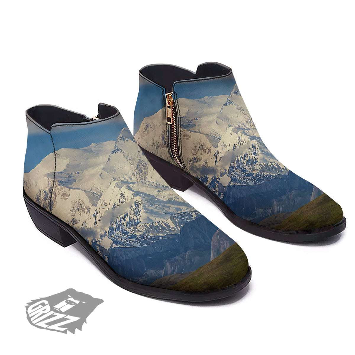 Denali Mountain Print Ankle Boots-grizzshop
