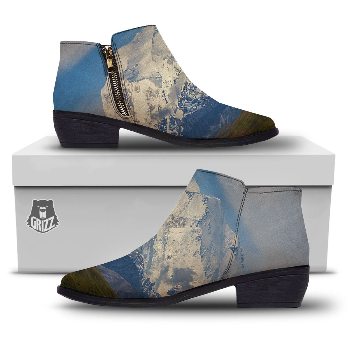 Denali Mountain Print Ankle Boots-grizzshop