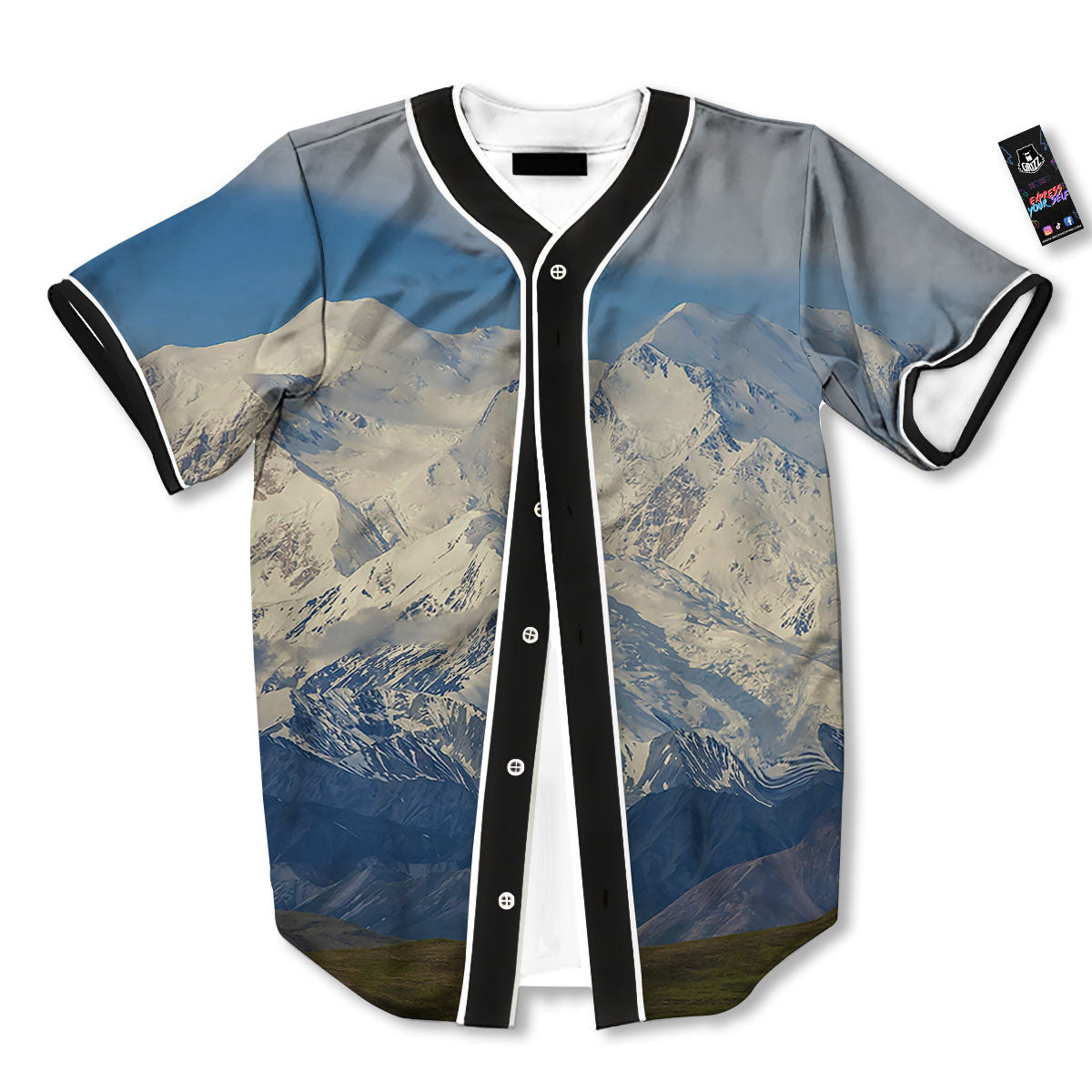 Denali Mountain Print Baseball Jersey-grizzshop