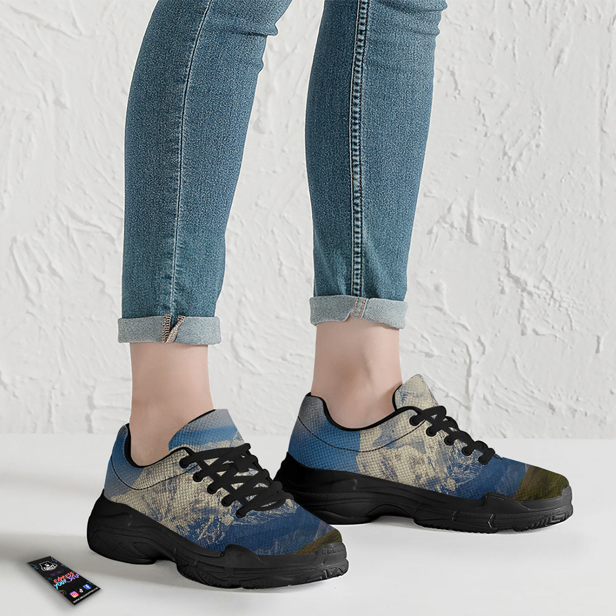 Denali Mountain Print Black Chunky Shoes-grizzshop