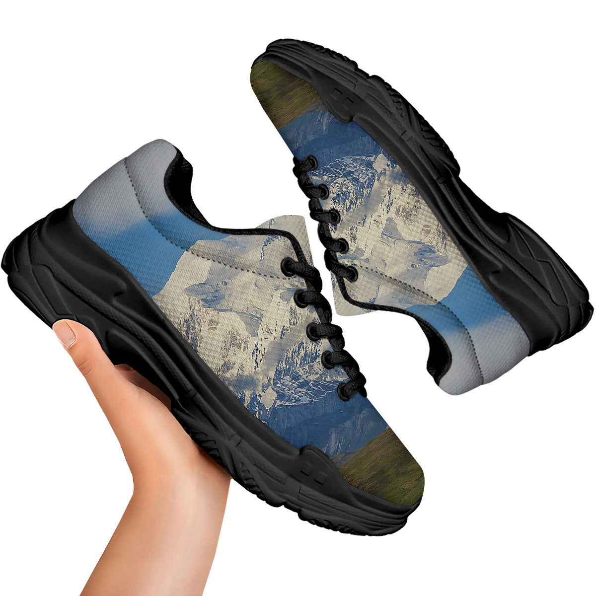 Denali Mountain Print Black Chunky Shoes-grizzshop