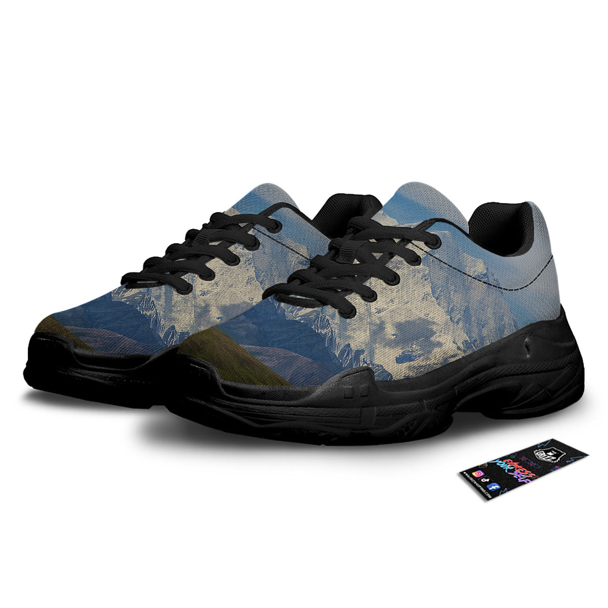 Denali Mountain Print Black Chunky Shoes-grizzshop