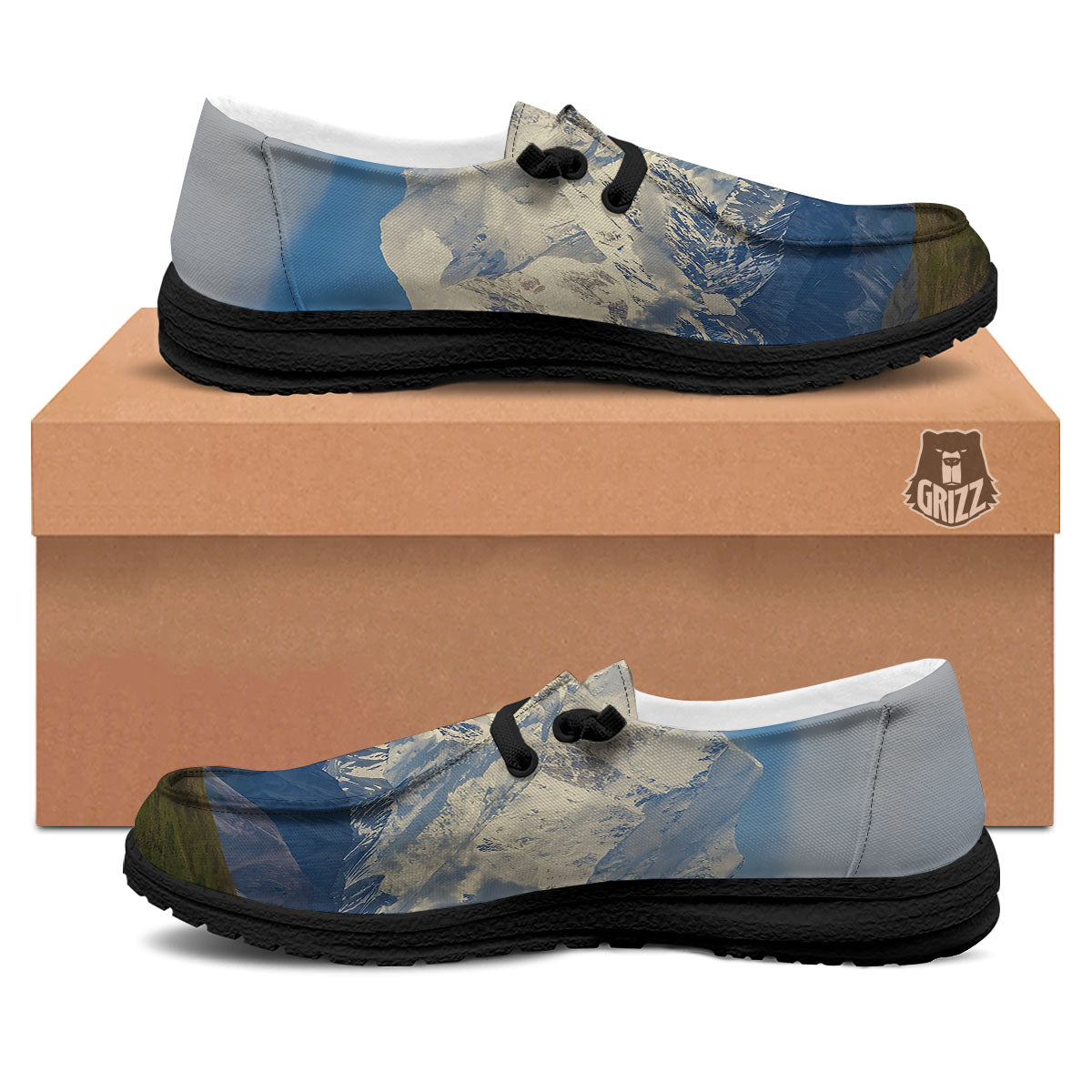 Denali Mountain Print Black Loafers-grizzshop