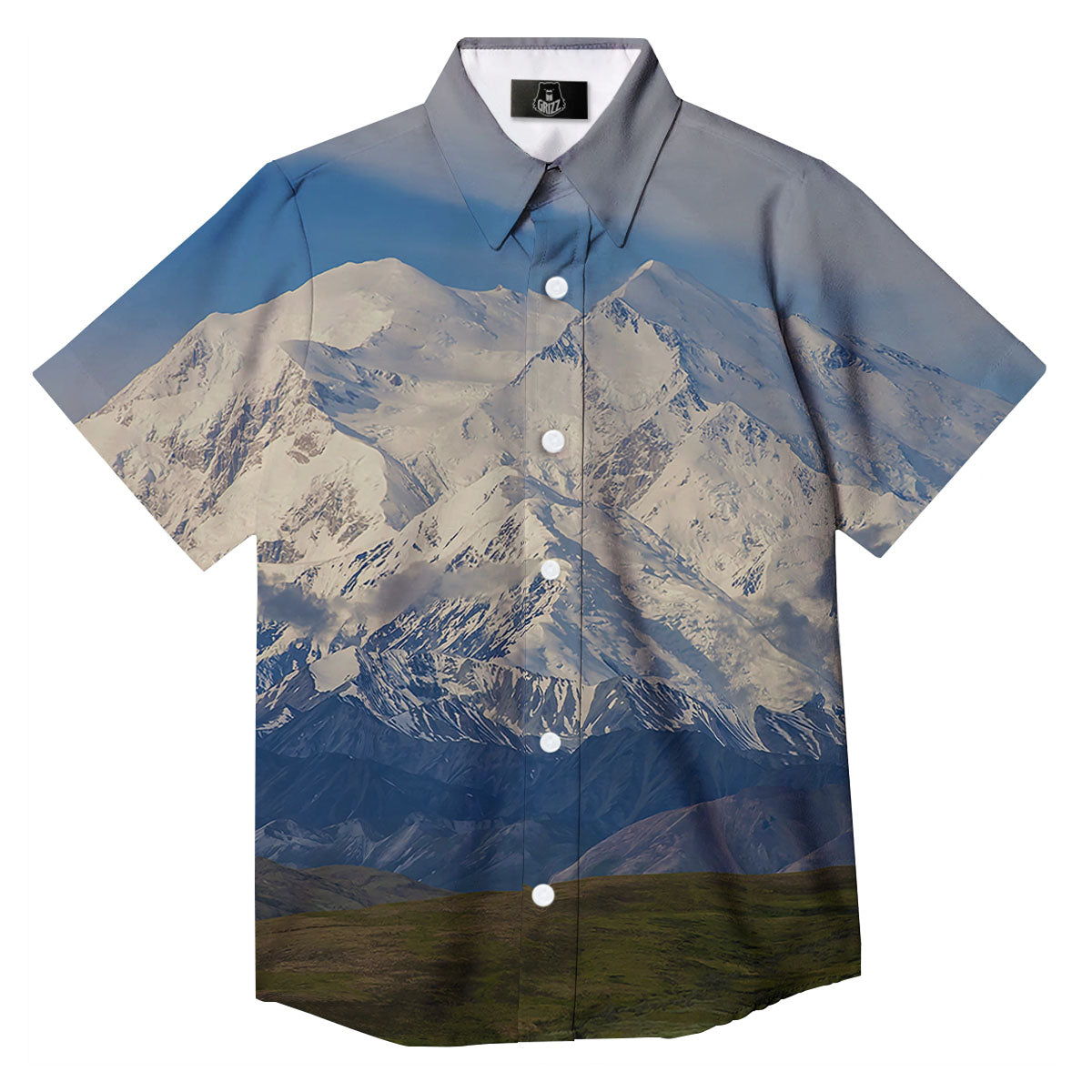 Denali Mountain Print Button Up Shirt-grizzshop