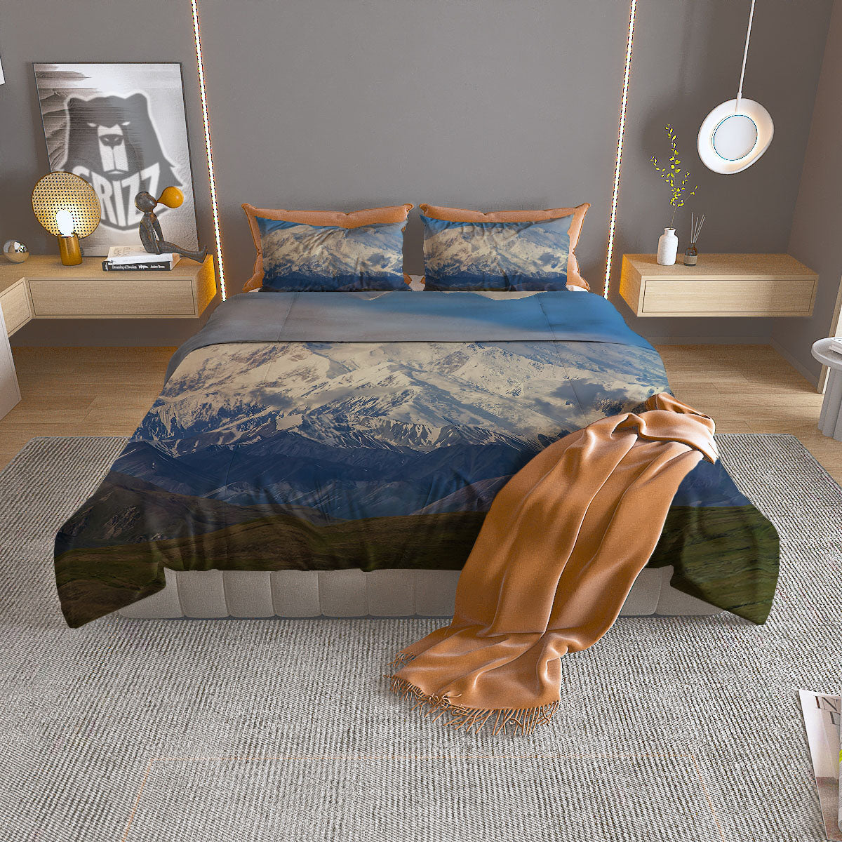 Denali Mountain Print Duvet Cover Bedding Set