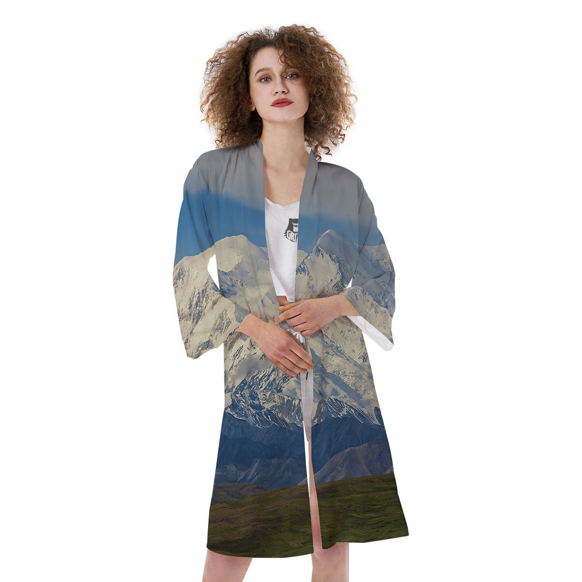 Denali Mountain Print Kimono-grizzshop